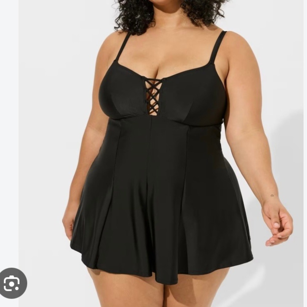 Torrid Black Strappy Lace Up Swim Dress Womens Plus Size 2 2X 18/20